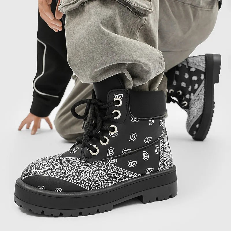 Botines casuales para hombre con estampado paisley y suela gruesa antideslizante