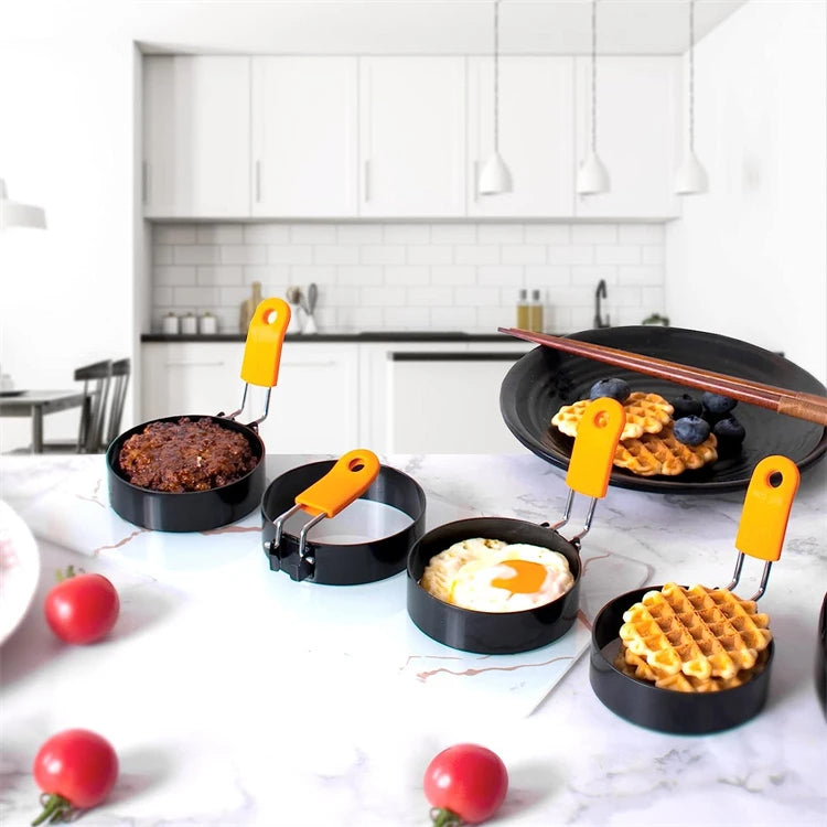 LMETJMA-Juego de moldes para tortitas, anillos para huevos, anillo para huevos fritos de acero inoxidable, moldeadores de tortitas con mango de silicona JT195