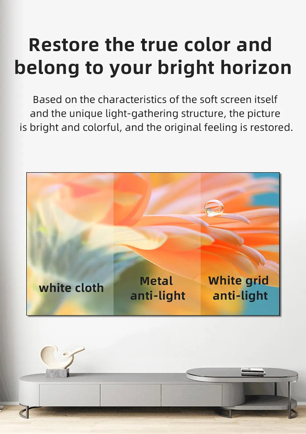 Pantalla de proyección anti-luz 16:9, tela HD reflectante de 60 a 133 pulgadas