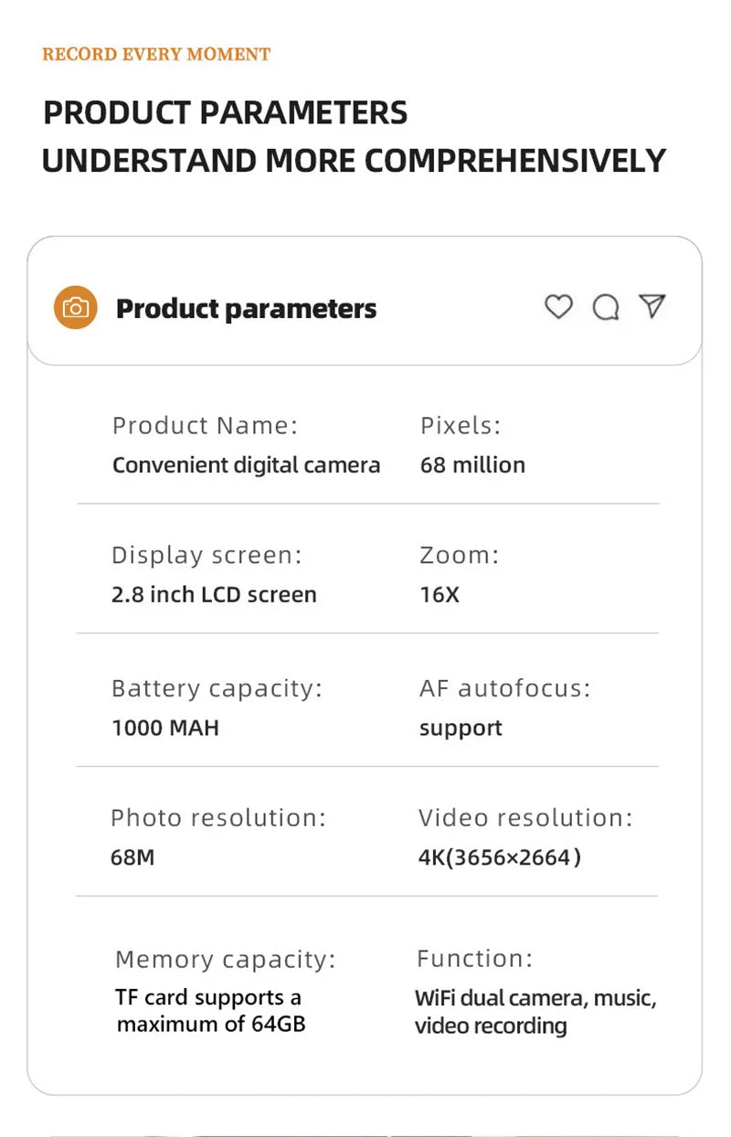Cámara Digital Lenovo 68MP 4K WiFi Doble Lente para Selfies