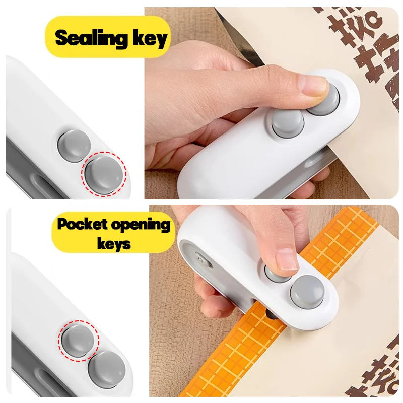 Mini sellador de bolsas de plástico de mano con batería integrada, máquina selladora de calor portátil para bolsas de alimentos, máquina de apertura, utensilios de cocina