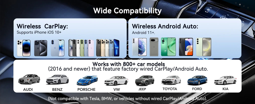 Adaptador CarPlay 2 en 1 (Tipo-C), adaptador inalámbrico CarPlay USB C / Android Auto USB C para convertir de cableado a inalámbrico, Plug & Play