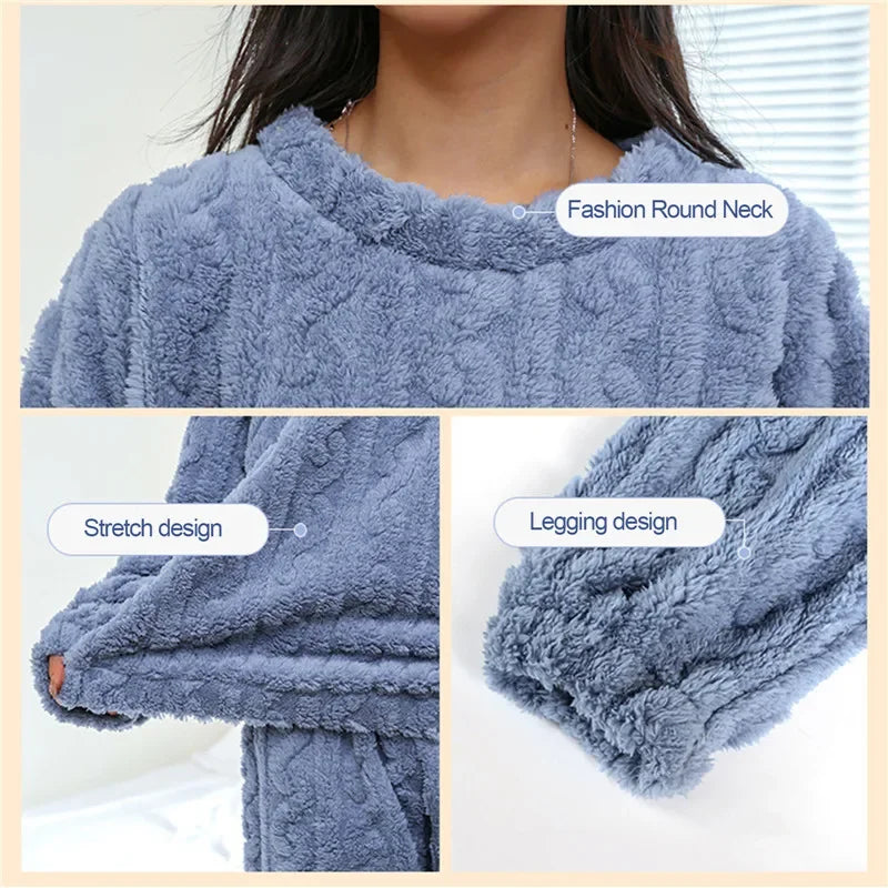 Conjunto de Pijama Cálido de Terciopelo Coral para Mujer