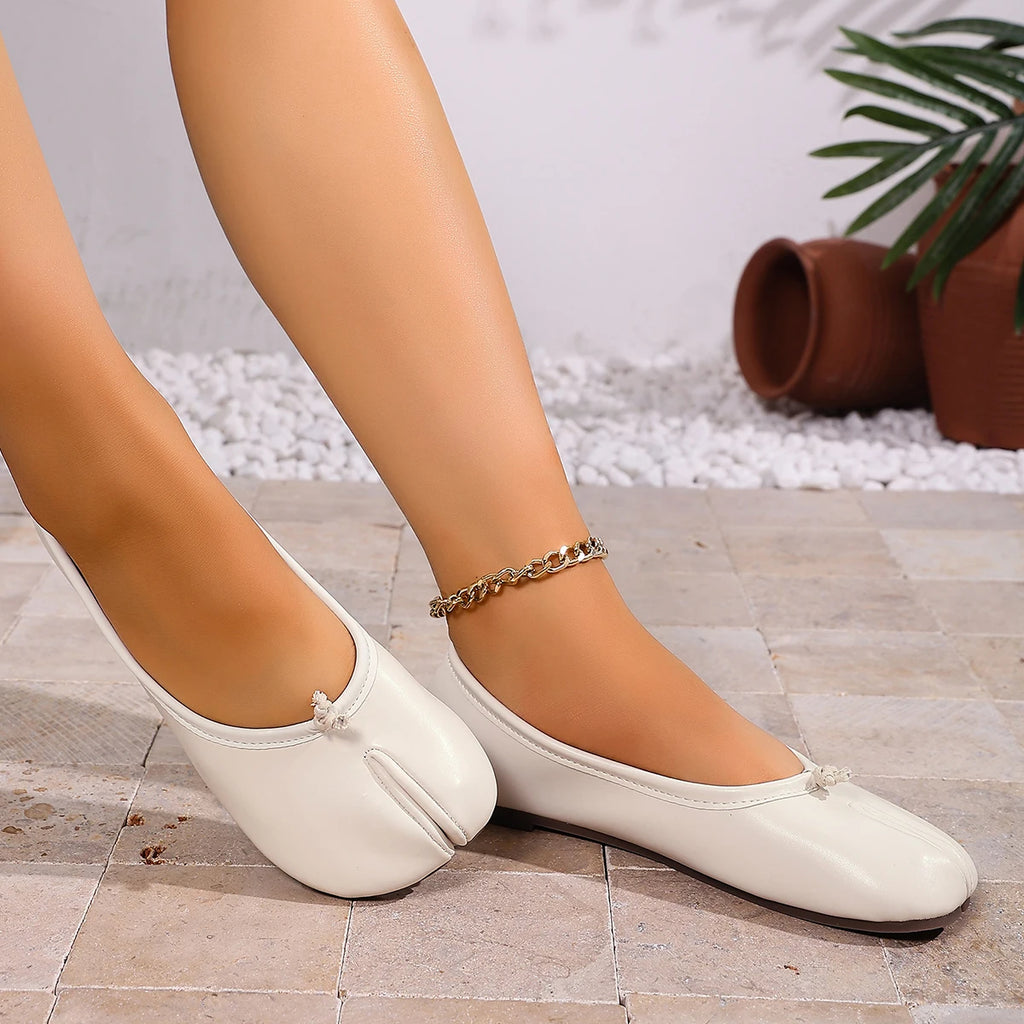 Nuevas Zapatillas Planas Tabi con Punta Dividida para Mujer, Zapatos de Ballet de Piel Sintética Suave, Zapatos Planos Cómodos para Uso Diario Informal para Damas