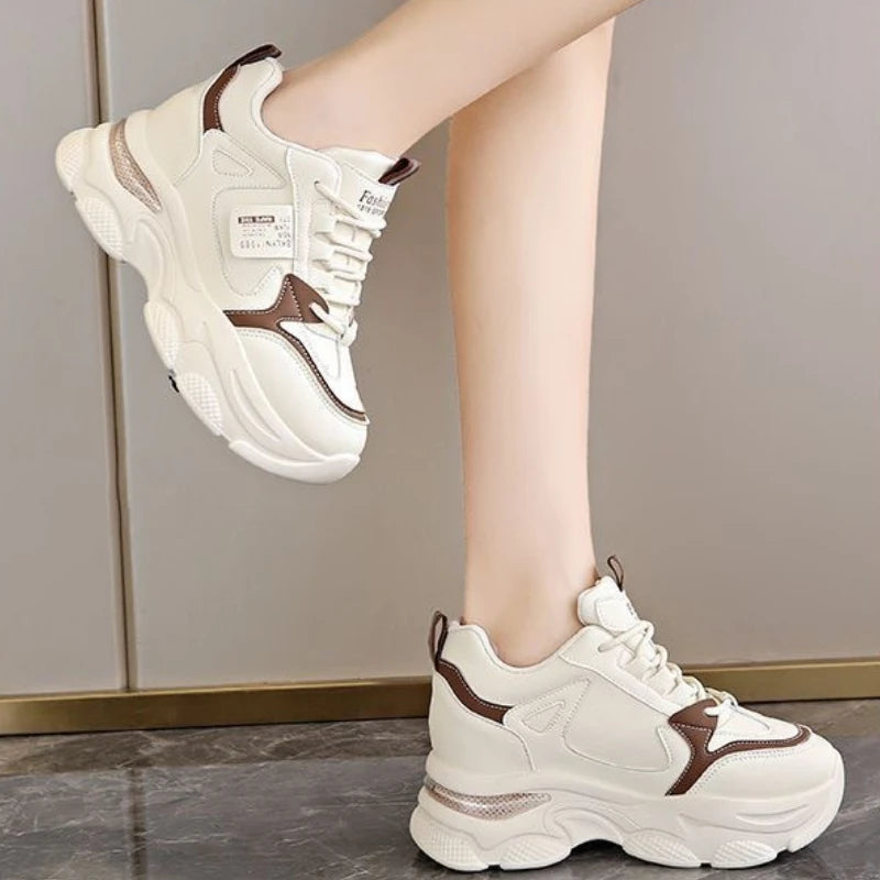 Zapatillas de deporte ultraligeras con suela gruesa para mujer, zapatos deportivos blancos informales, cómodos y transpirables, para primavera y otoño