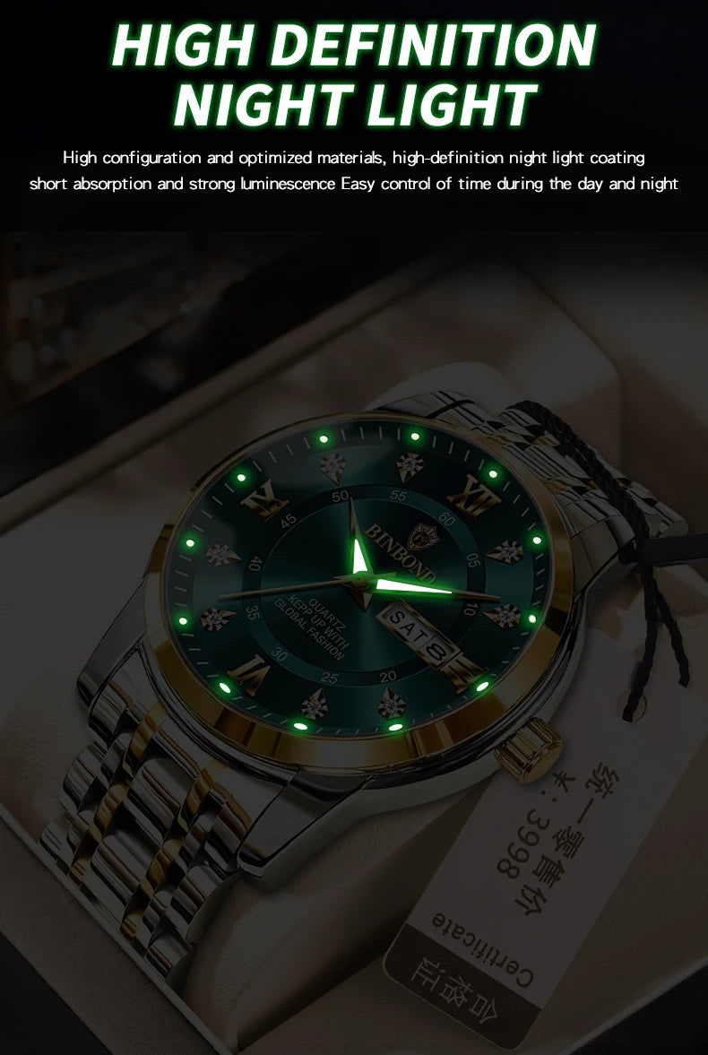 Reloj de pulsera deportivo BINBOND para hombre, cuarzo, resistente al agua
