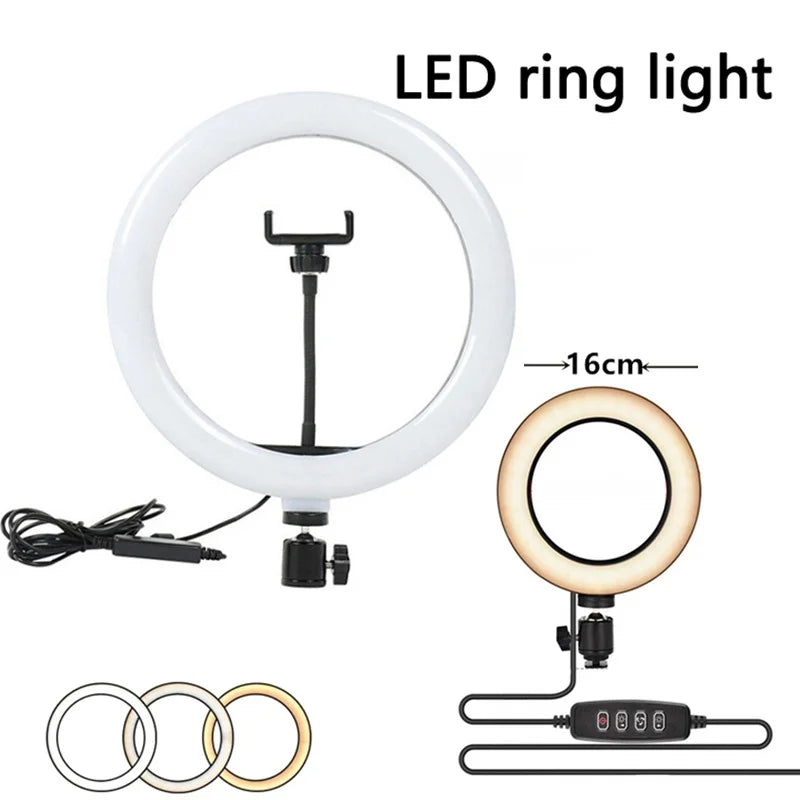 Anillo de luz LED para selfies de 16/26/33 cm, lámpara LED regulable, anillo de luz para fotografía, para teléfono, video en vivo, lámpara de relleno, anillo de luz para estudio fotográfico
