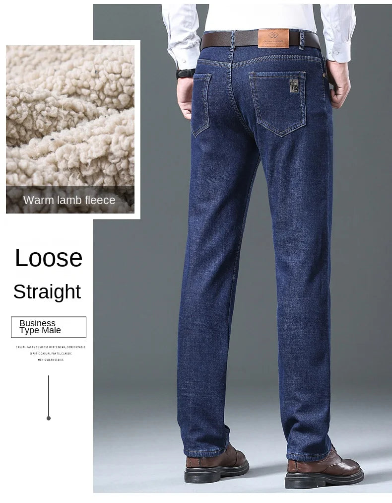 Pantalones Vaqueros Holgados para Hombre, Elásticos, con Forro Polar