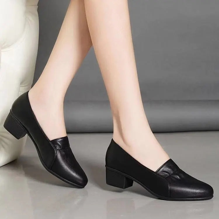 Zapatos de Trabajo para Mujer: Mocasines Ligeros y Transpirables con Tacón Cuadrado, Calzado de Oficina de PU Suave, Ideal para Uso Diario y Desplazamientos