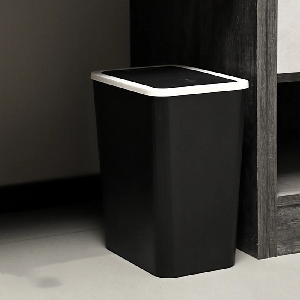 Cubo de basura con tapa a presión de plástico para baño, cocina y hogar