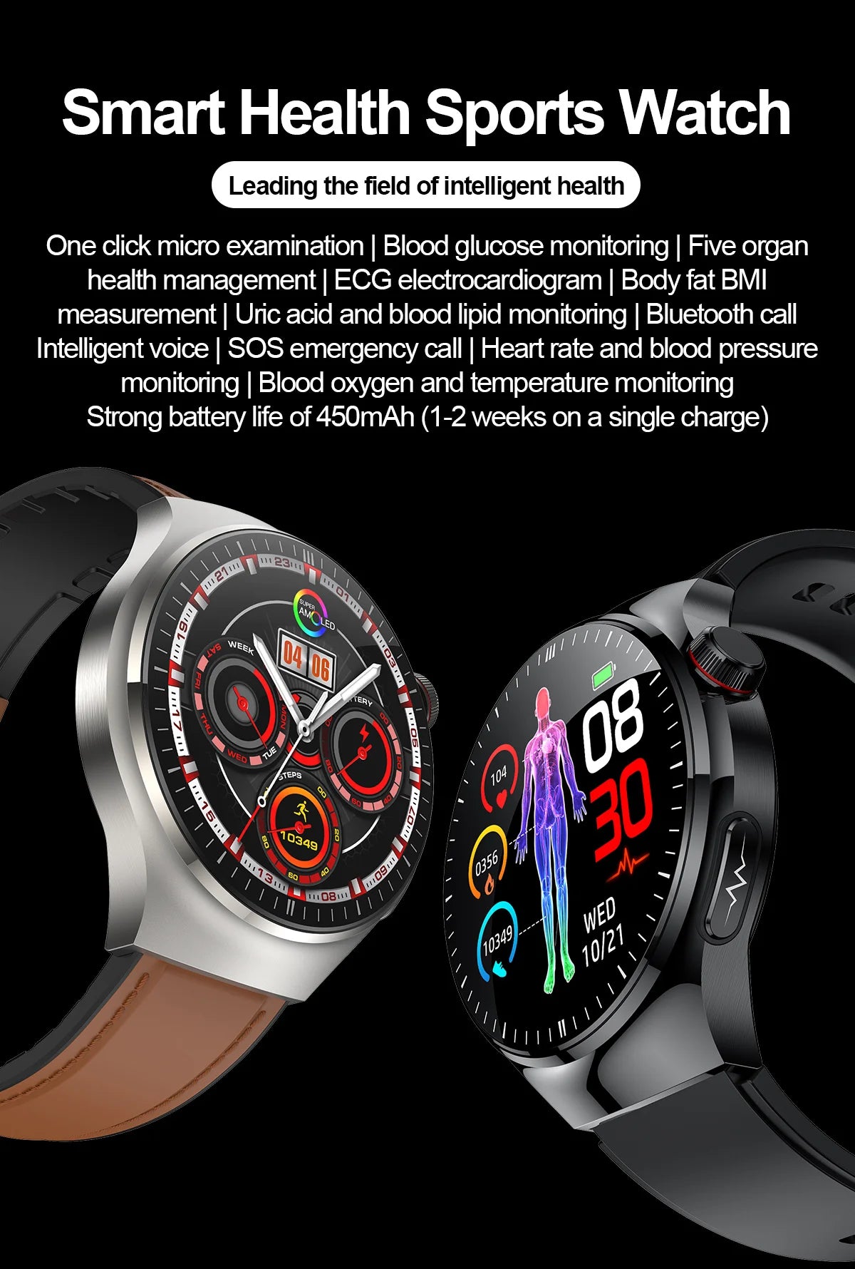 Reloj Inteligente Médico ECG Glucosa Ácido Úrico
