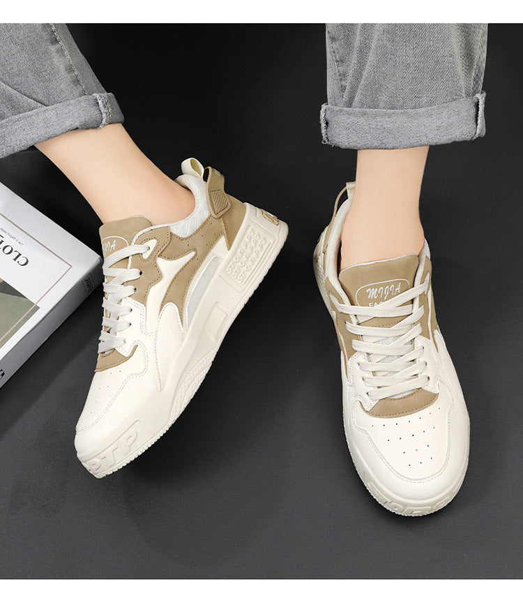 Zapatillas de deporte de otoño para hombre, zapatos de plataforma cómodos, zapatos vulcanizados con cordones de tendencia, Zapatillas informales blancas