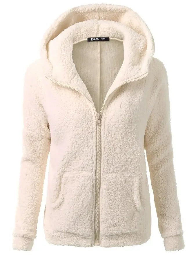 Chaqueta cálida de otoño e invierno para mujer, Sudadera con capucha informal 2025, sudaderas con capucha para mujer, sudadera con cremallera, abrigo liso de lana suave para mujer
