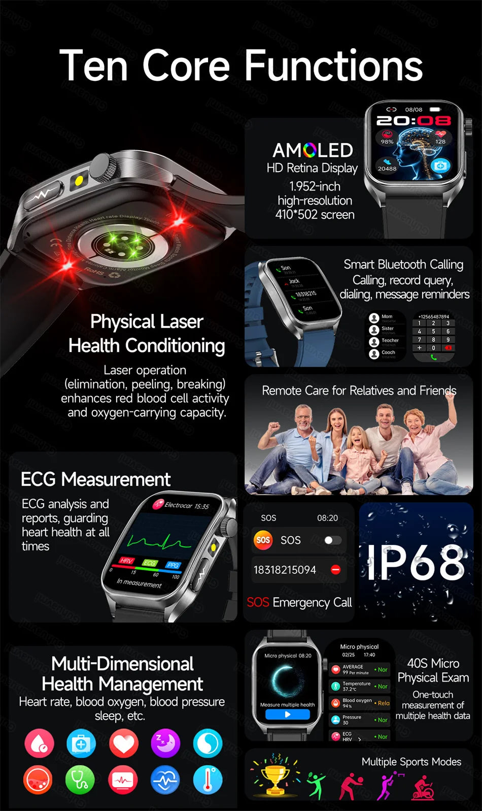 Reloj Inteligente Salud Dual Láser ECG