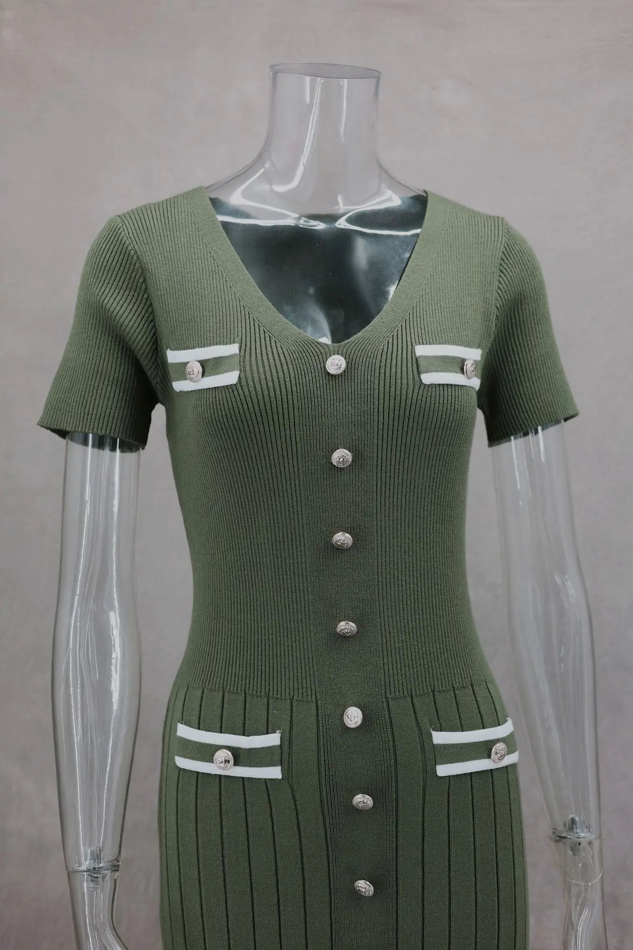 Vestido largo de punto con cuello en V para mujer, suéter elegante de un solo pecho, ropa de calle ceñida al cuerpo, moda de verano, 2024