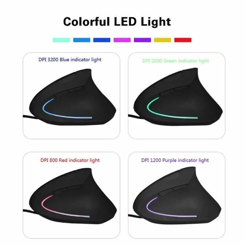 Ratón RGB Vertical con cable para mano derecha, Mouse ergonómico para juegos, 3200DPI, USB, óptico para muñeca, saludable, para PC y ordenador