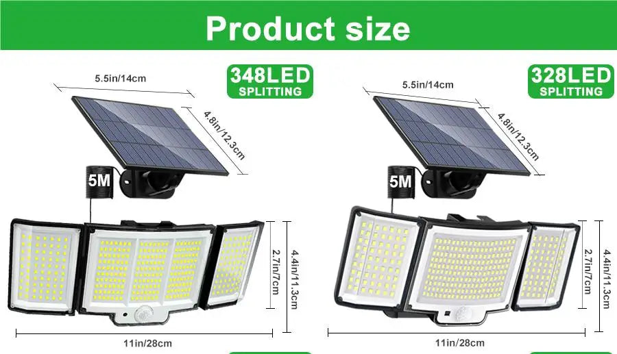 Lámpara Solar LED Exterior con Sensor de Movimiento IP65 3 Modos