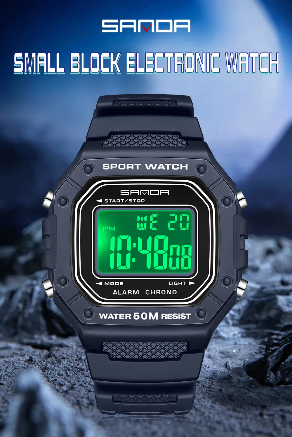 SANDA 2156 reloj de moda para hombre, relojes deportivos militares resistentes al agua, relojes de pulsera digitales Led con esfera grande del ejército, cronómetros para hombre