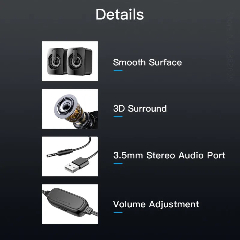 Altavoz estéreo USB inalámbrico con Bluetooth para ordenador de escritorio, portátil, PC, caja de sonido de música Musical para el hogar, Bluetooth, Altavoces