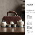 Set de tetera de viaje con tres tazas de cerámica y bolsa de almacenamiento para camping