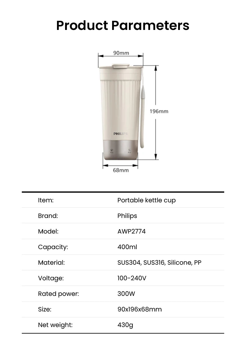 Hervidor Eléctrico Portátil 400ml con Control de Temperatura NTC