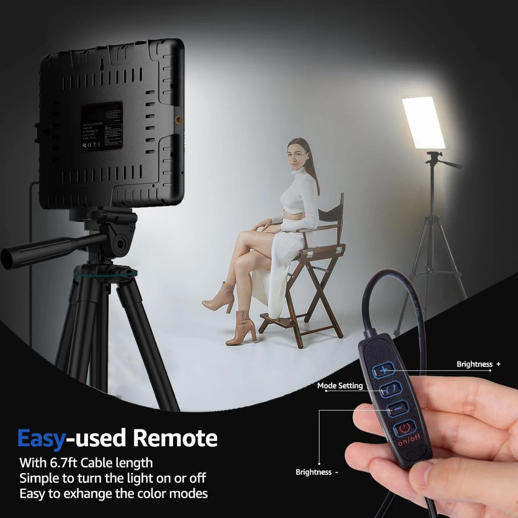 XRDKJ Paquete de 2 luces LED para videojuegos, luz de estudio, kit de iluminación de fotografía regulable 2800-6500K con trípode extensible de 57 pulgadas