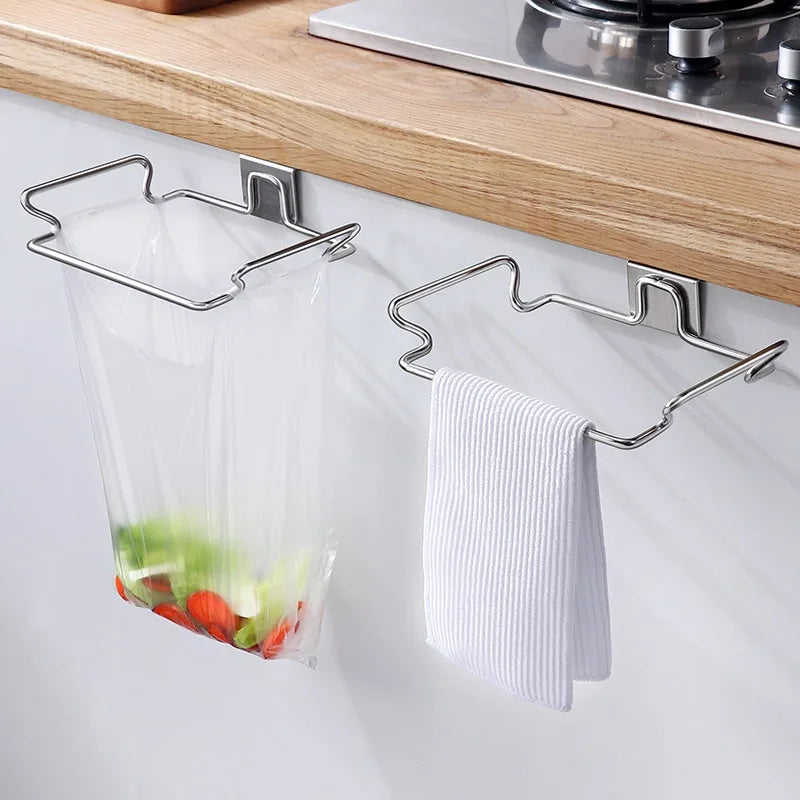 Soporte para Bolsas de Basura para Puerta de Armario de Cocina, Organizador de Basura de Acero Inoxidable para Armario