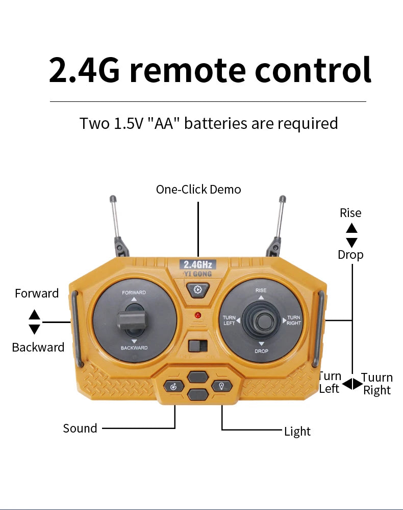 Bulldozer de Control Remoto RC 1/24 9 Canales 2.4G para Niños