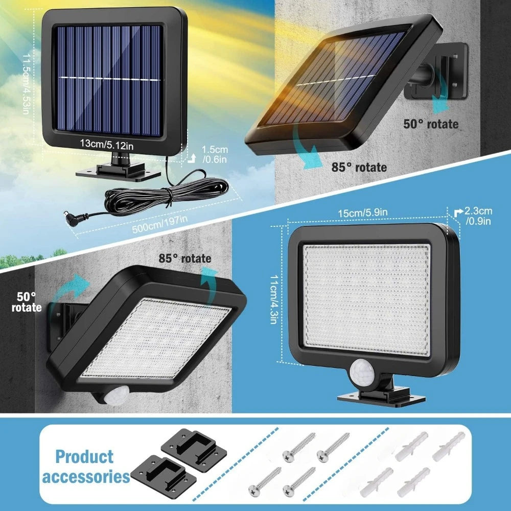 Luz Solar 56 LED Exterior con Sensor de Movimiento y Cable 5m