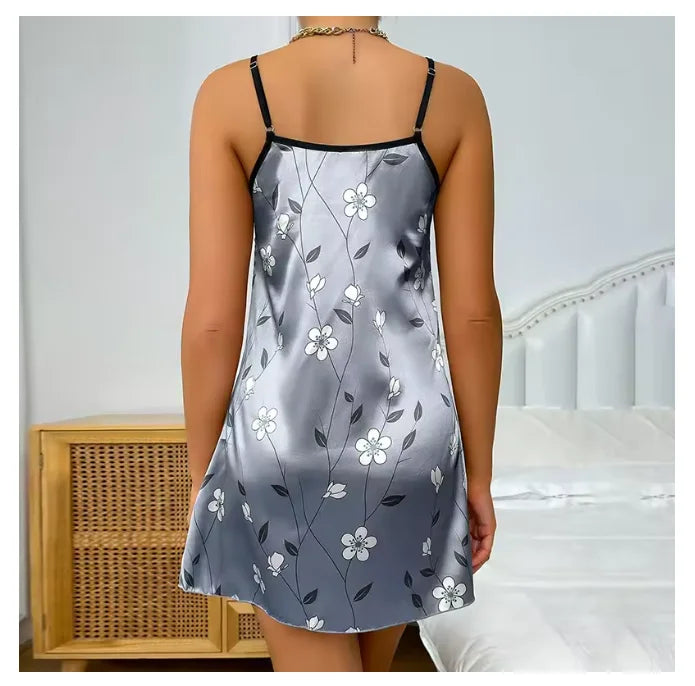 Ropa de dormir para mujer, camisón de satén con estampado Floral de verano, vestido de noche informal sin mangas con espalda descubierta, camisón Sexy, ropa para el hogar