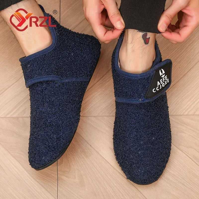 YRZL zapatos de algodón de invierno para hombre, zapatillas ligeras sin cordones cálidas, mocasines de algodón de felpa para dormitorio y hogar, zapatos cálidos de invierno para hombre