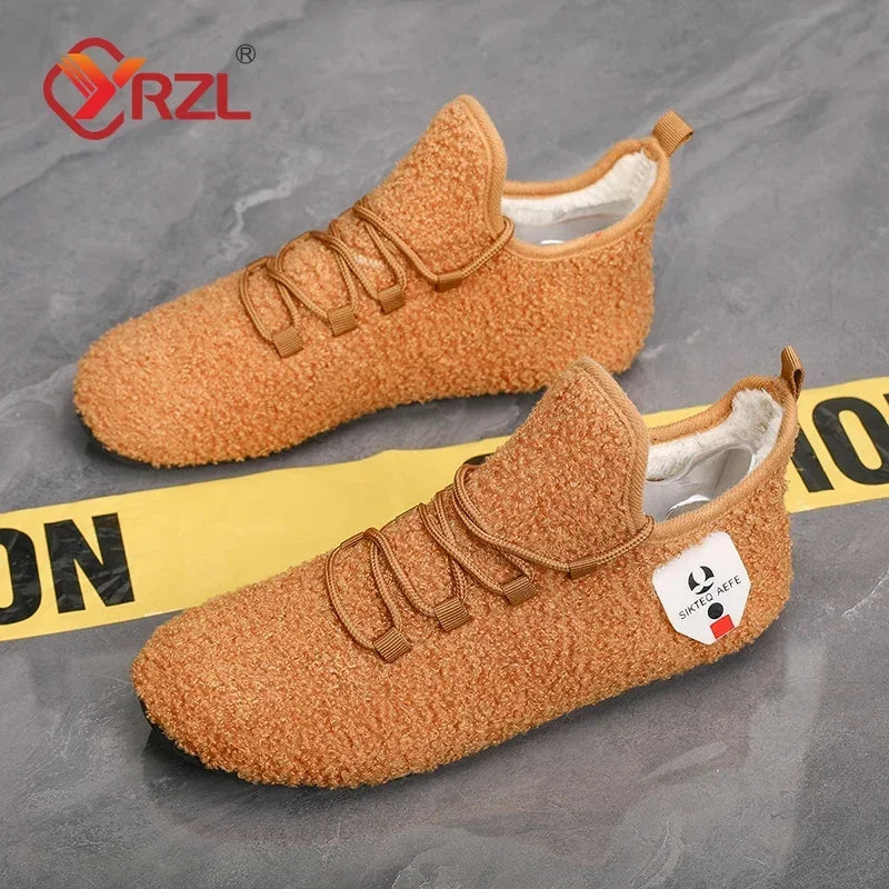 YRZL zapatos de algodón de invierno para hombre, zapatillas de invierno ligeras con cordones cálidos, mocasines de algodón para el hogar y el dormitorio de felpa, zapatos cálidos para hombre