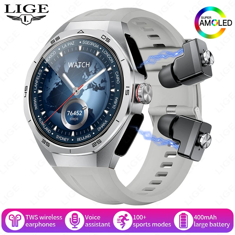 Smartwatch LIGE 2 en 1 con auriculares TWS, llamadas Bluetooth y monitor de salud
