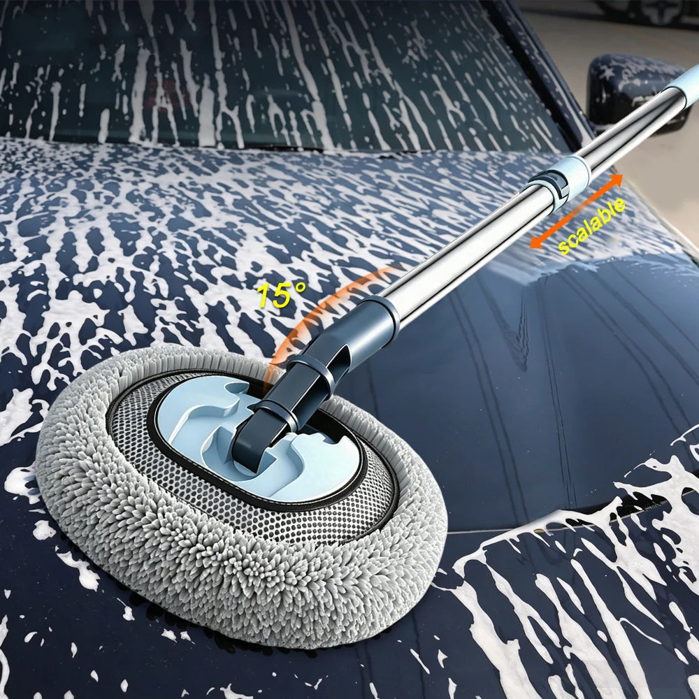 Cepillo telescópico para lavado de autos con microfibra y mango extensible