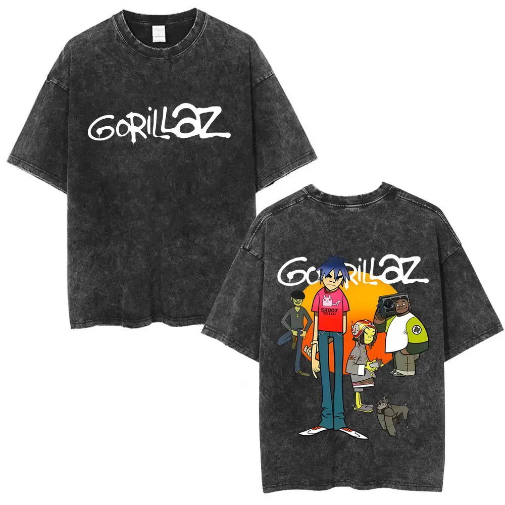 Camiseta Vintage Gorillaz, Punk Hip Hop Oversize, Unisex