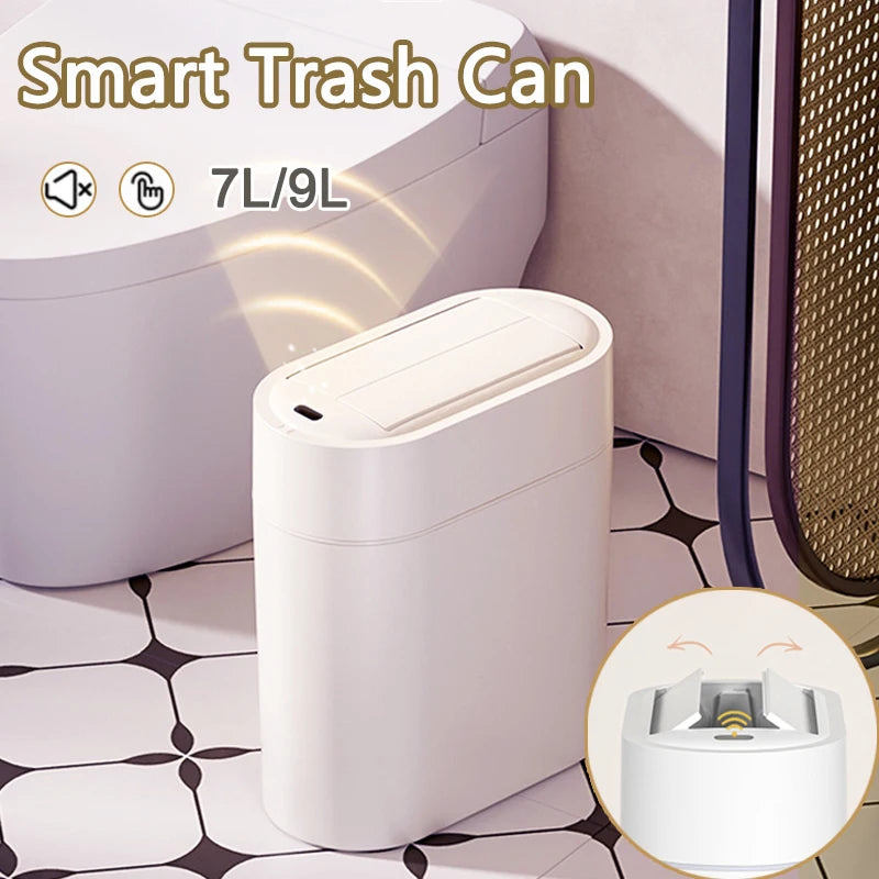 Cubo de basura con Sensor inteligente con tapa, montaje en pared de 7/9L, cubo de basura para el hogar, cocina, inducción automática bidireccional, cubo de basura para inodoro con hendidura estrecha