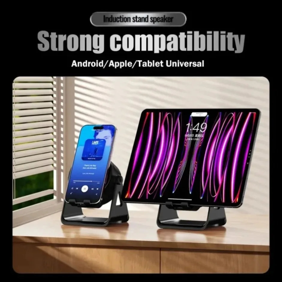 Cargador Inalámbrico 5 en 1 con Altavoz Bluetooth, Soporte para Teléfono, Plegable, Ajustable, RGB, Soporte de Escritorio para iPhone 17, 16 y Samsung