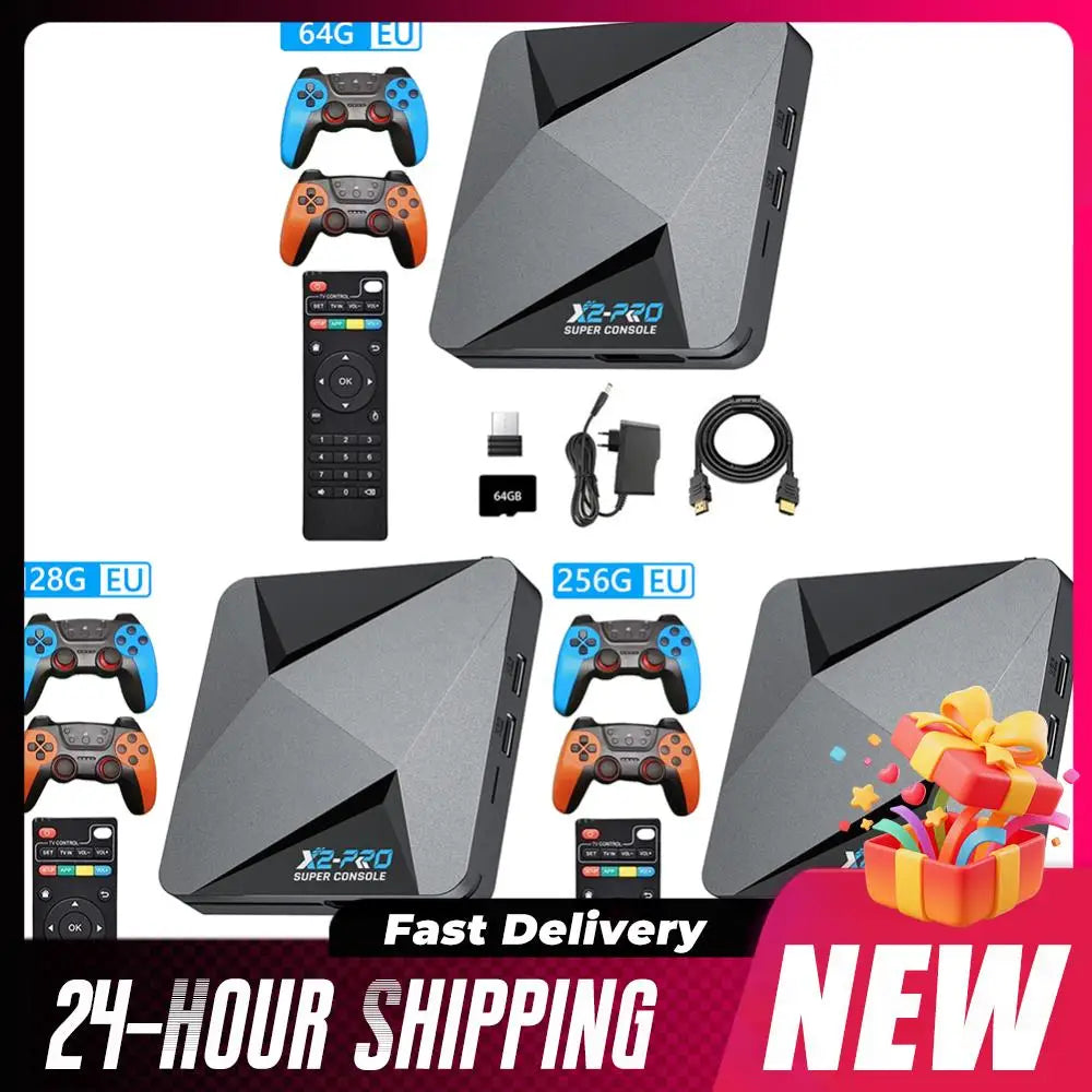 (UE) nueva consola de juegos Retro X2 PRO 64/128/256GB 4K TV Box integrada más de 65000 juegos con 2 Gamepads controladores inalámbricos Arcade