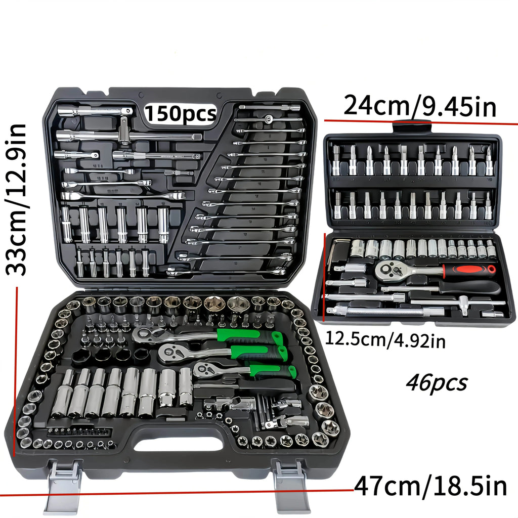 Juego de herramientas de reparación mecánica de automóviles, multifuncional con enchufe, llave y juego de trinquete, reparación de automóviles, kit de herramientas mecánico, 150/46 Uds.