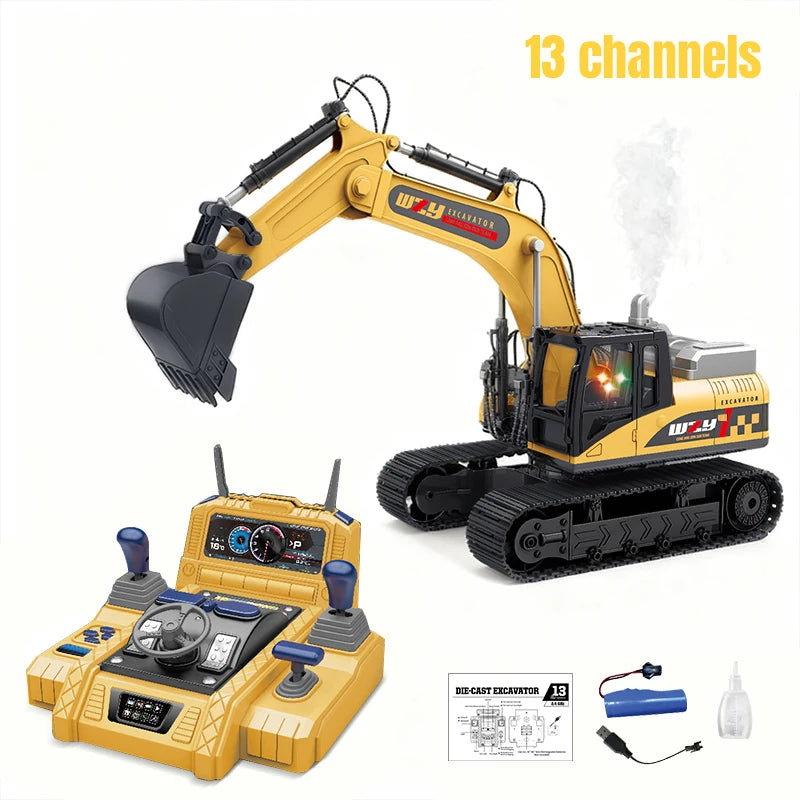 Coche RC 12/13/15Ch, excavadora de aleación, vehículo de ingeniería para niños, juguete, volante de suelo, coches de control remoto, juguetes para niños
