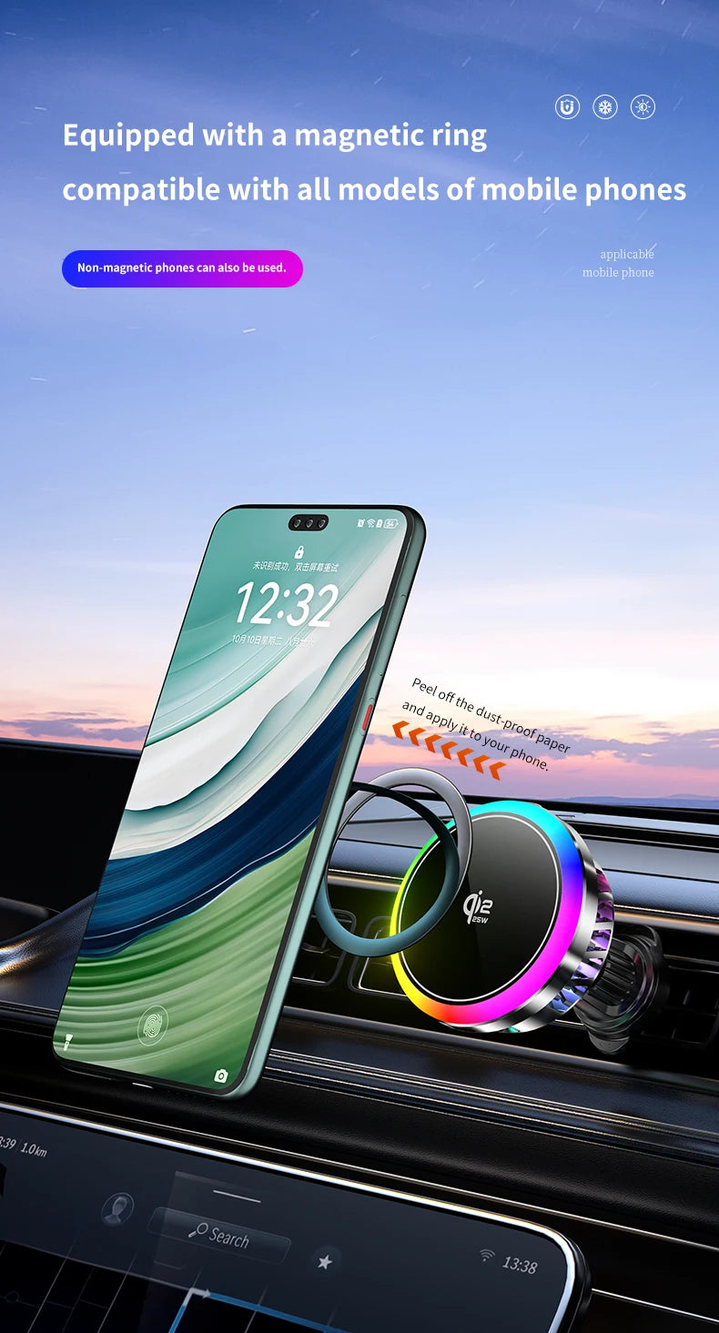 Cargador Inalámbrico Magnético Qi2.2 de 25W para Coche con Refrigeración por Aire, Estación de Carga Rápida, Soporte para Teléfono con Ventilación para iPhone 17-12 Pro Max