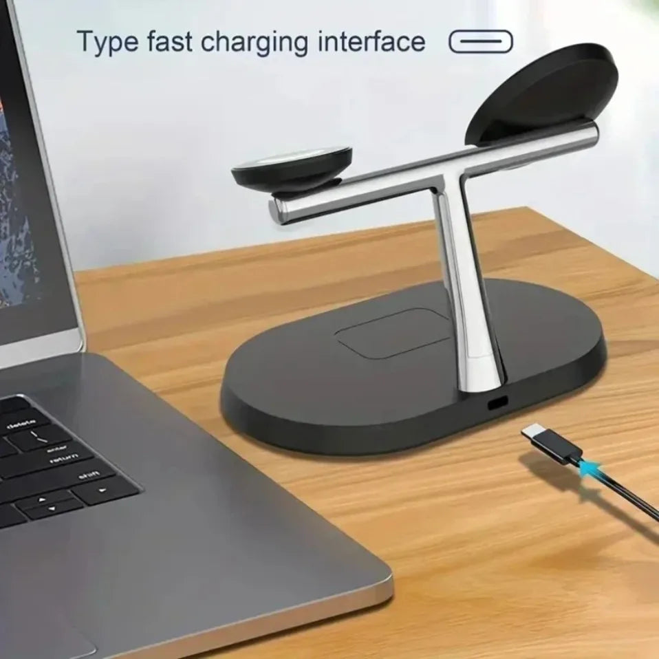 Estación de Carga Inalámbrica Magnética 3 en 1 para iPhone 17 16 15 14 Pro Max, Apple Watch 9 8, Airpods Pro, Base de Carga Macsafe
