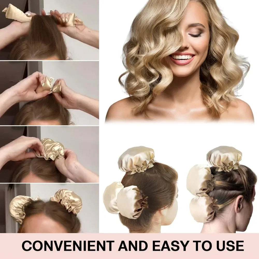Juego de rizadores de satén sin calor de 2/4/6 piezas, varillas para rizos nocturnos, rizadores de pelo suaves para dormir, bonetes para rizos sin calor
