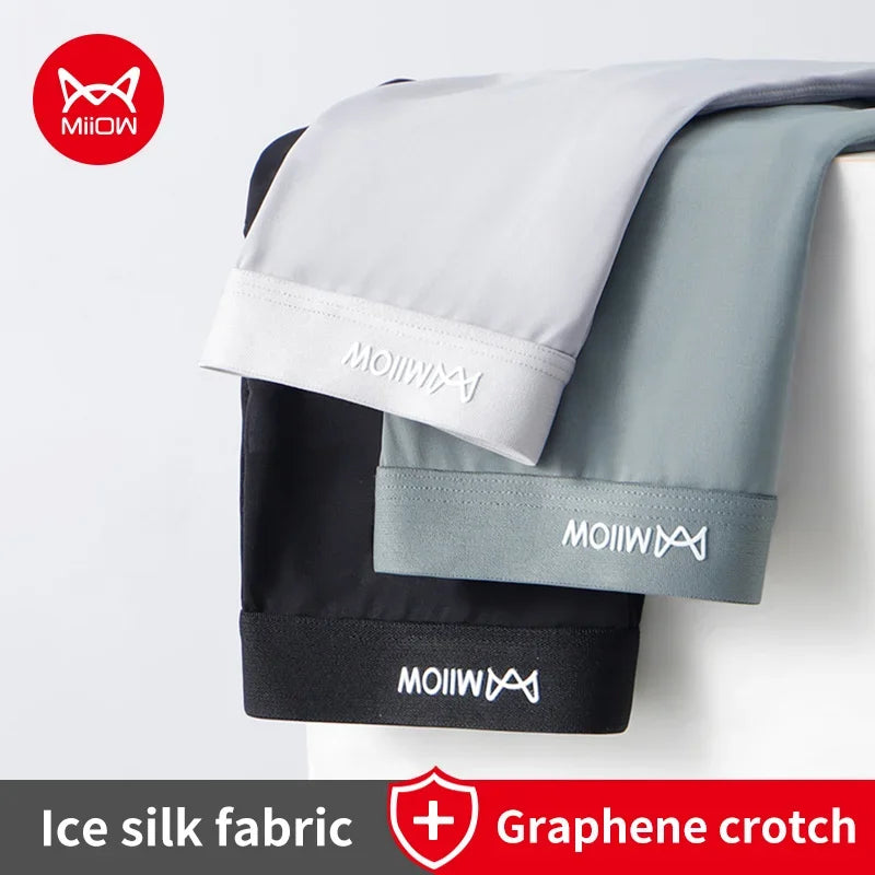 MiiOW, 3 uds., Boxershorts finos de seda helada para verano para hombre, ropa interior antibacteriana de grafeno para hombre, bragas transpirables y frescas para hombre, Boxershorts