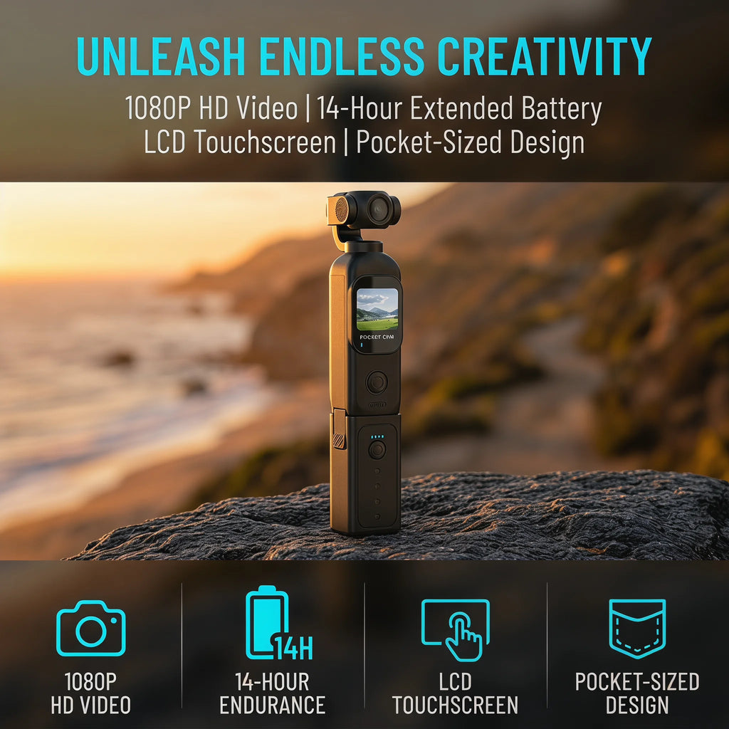 Cámara de bolsillo FHD 1080P con pantalla táctil, WiFi y montura magnética para vlogging