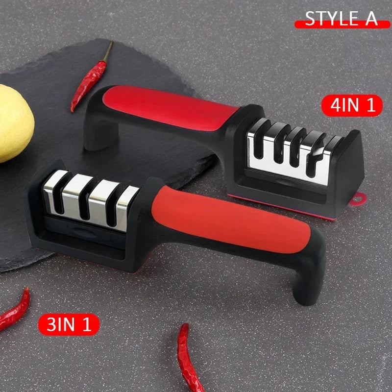 Afilador de Cuchillos de Cocina de 3 Segmentos, Multifuncional, Manual, 3/4 Usos, Piedra de Afilar Negra, Herramientas para Afilar Cuchillos
