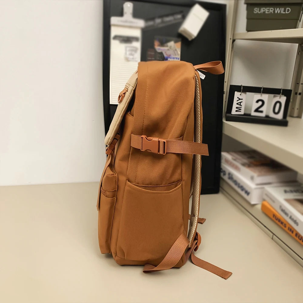 Mochila Escolar de Nailon con Bloques de Color