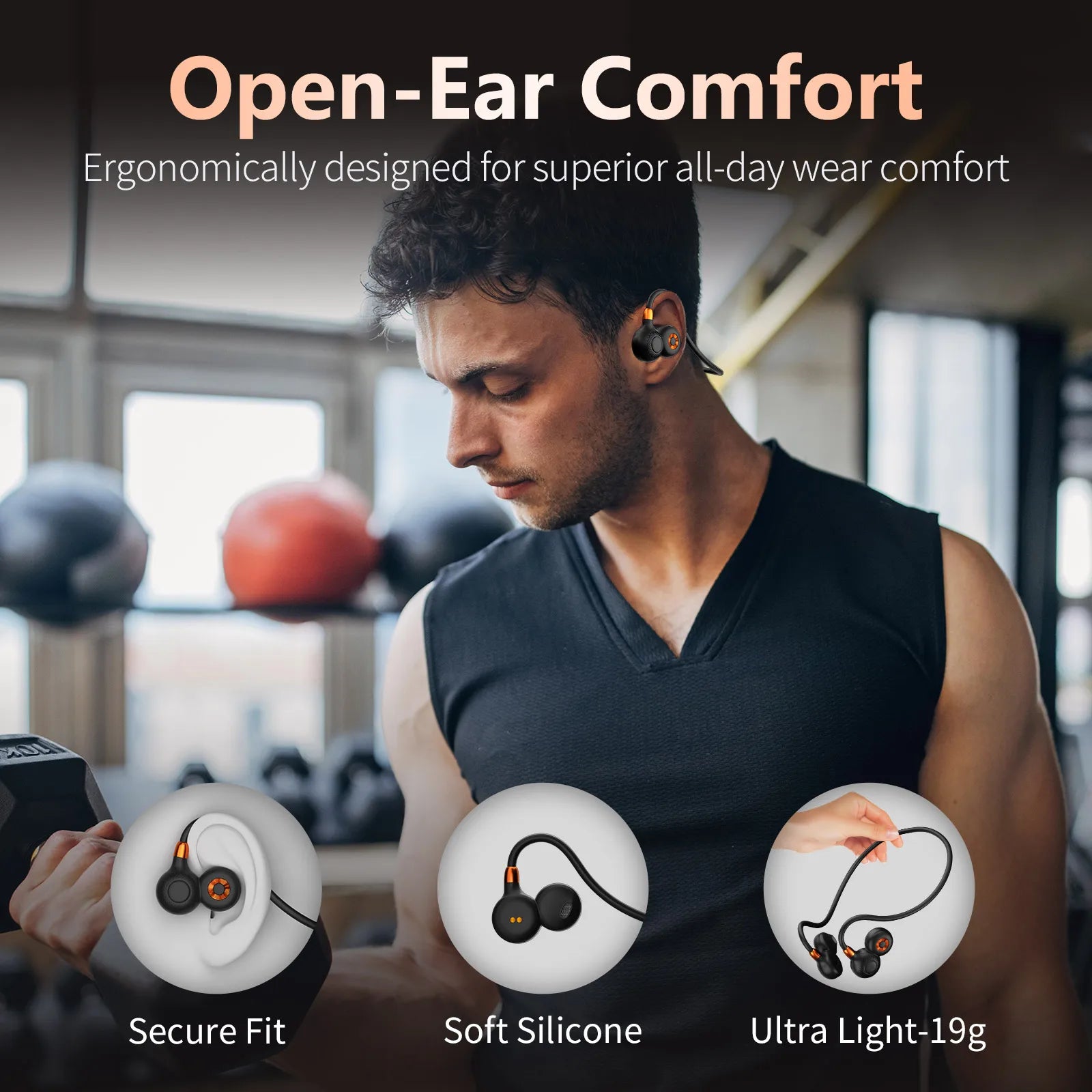 Ortizan i10 auriculares inalámbricos Bluetooth BT5.3 auriculares abiertos deportivos impermeables IPX6 auriculares inalámbricos con micrófono 10H de tiempo de reproducción