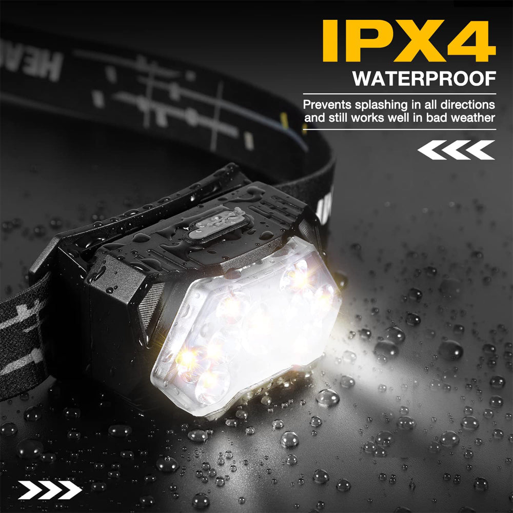 Linterna Frontal 9 LED Recargable USB con Sensor de Movimiento