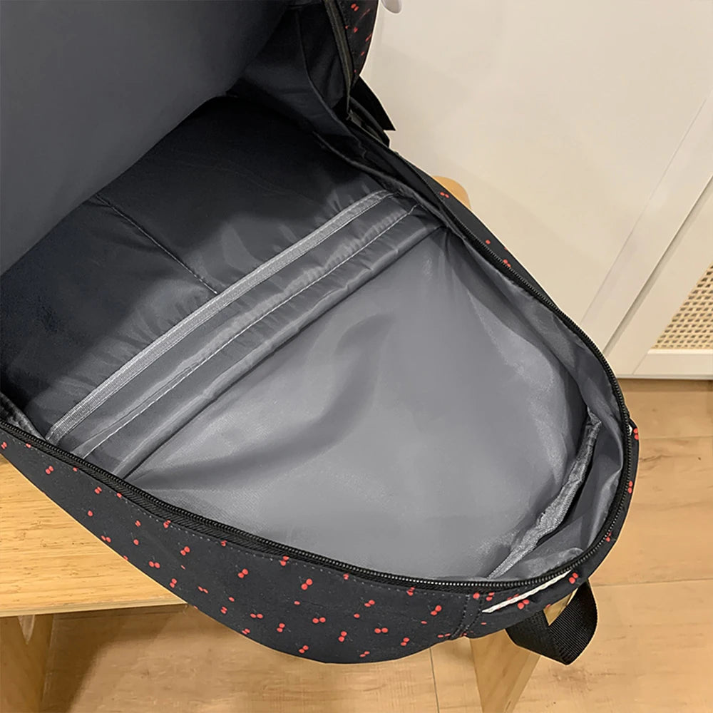Mochila de Nailon con Estampado de Cerezas y Lazos, Mochila Grande con Múltiples Bolsillos, Ligera y Resistente al Agua para la Escuela y Uso Diario
